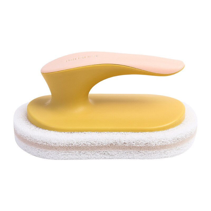 Sponge brush with handle kitchen pot and bowl brush multifunctional countertop household stove fish tank bathroom cleaning brush: yellow
