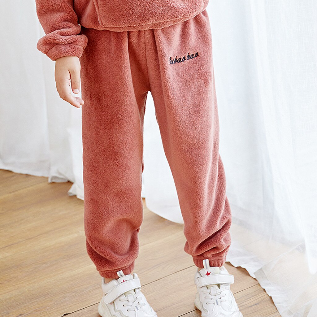 I bambini Delle Ragazze Dei Ragazzi Addensare In Pile Casual Fondo Dei Bambini Caldi di Inverno Allentato Pantaloni Della Ragazza Del Ragazzo Della Stampa Della Lettera di Modo Solido Pantaloni 2019