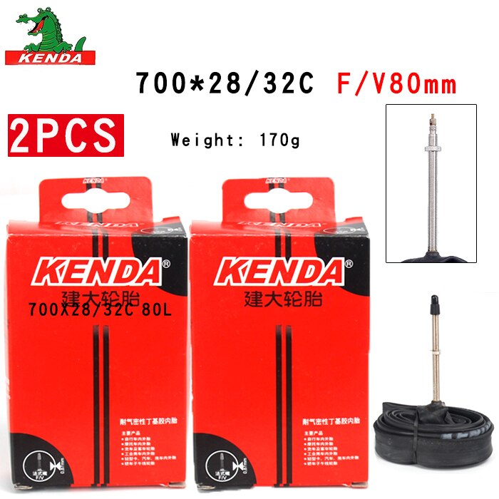 2 stuks kenda fietsbinnenbanden 700 x 28/32c amerikaans ventiel frans ventiel 700c fiets mountainbike butylrubber bandonderdelen: 70028-32c fv80mm