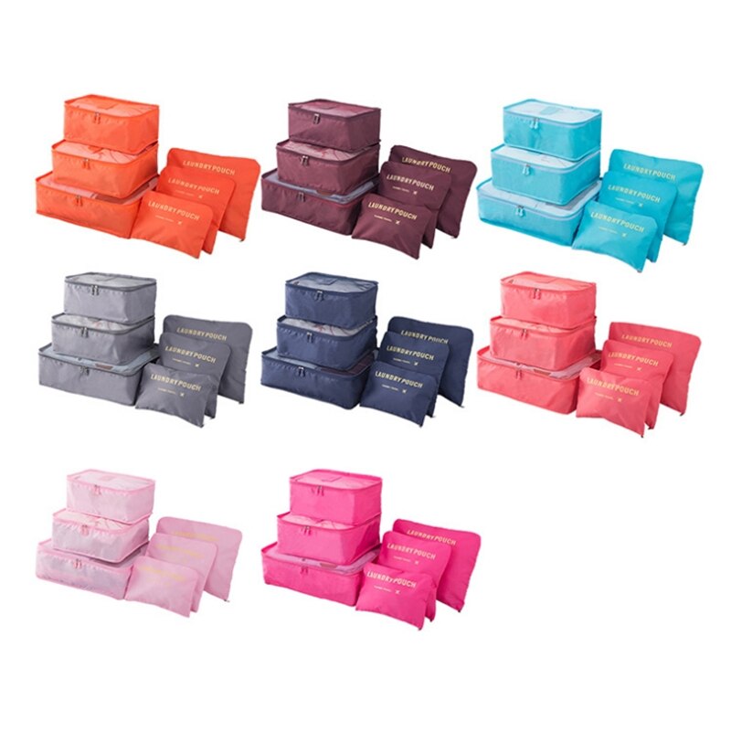 Reizen Opbergtas Set Van 6 Wassen Toilettas Verpakking Cubes Kleding Afwerking Pakket Bagage Organizer Waterdichte Plunjezak