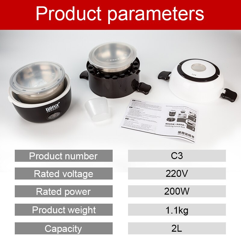 Electric Rice Cooker Timing Reservation Food Mini 2/3 Layers Available Inner Portable Meal Thermal Heating Lunch Box