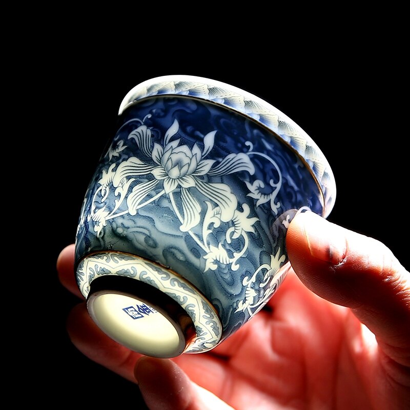 Kinesiska jingdezhen blått och vitt porslin tekopp liten teskål keramisk tekopp kaffe öl vinmugg drinkware