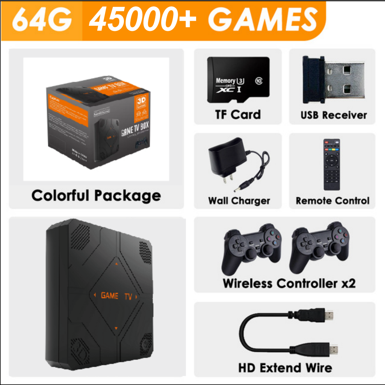 V5 64G HDMI Output Video Game Console with 45000 Built-in Retro Games Ultra Low Latency Wireless Controller TV Box