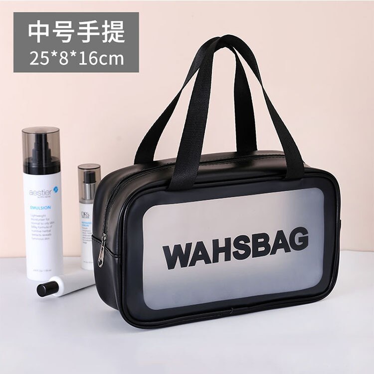 Stijlvolle brief toilettas pu make-up tas transparante reisorganizer toilettassen hoge capaciteit waterdichte dames cosmetische tassen: Zwart medium 2