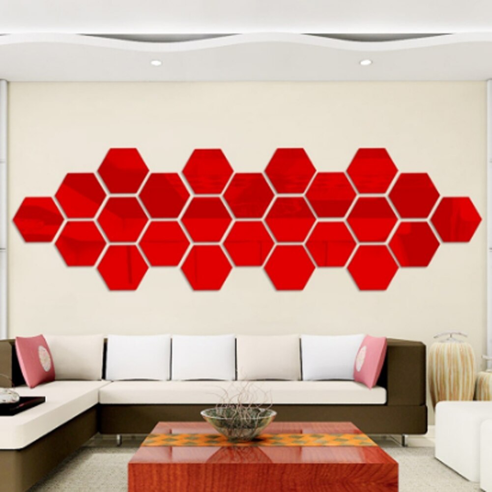 1PC DIY 3D Mirror Wall Sticker Hexagon Stereoscopic Decorative Mirror Wall Stickers Living Room Decor Art Wall Decoration
