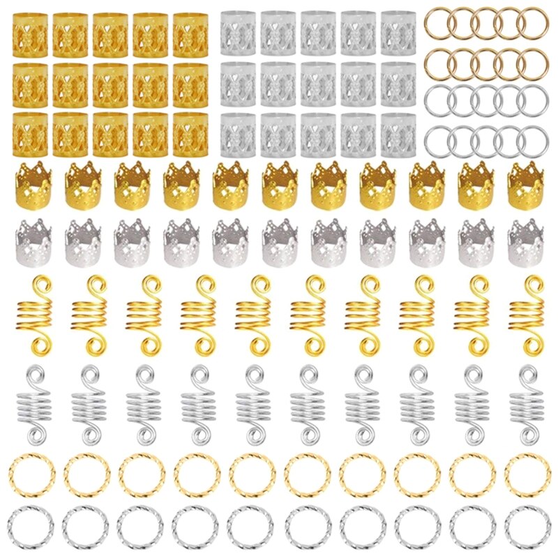 Hair Braid Cuff Set of 110 Hair Braid Dreadlock Beads Cuffs Clips Braid Spiral Braid Hair Extension for Woman Hair