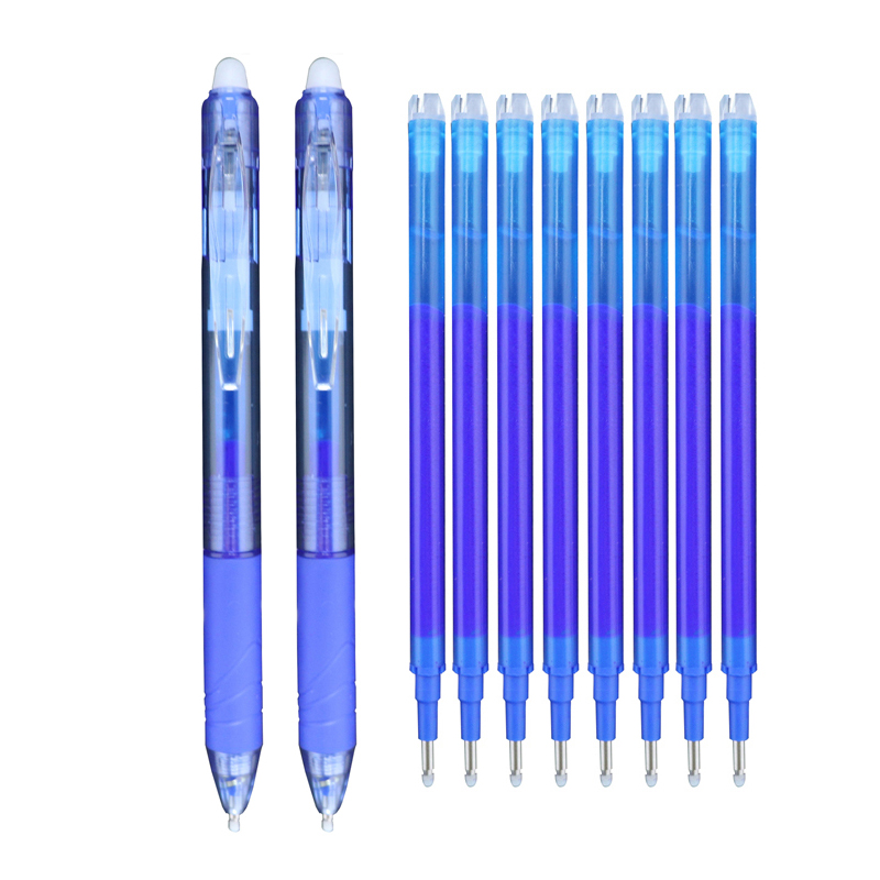 10pcs/lot 0.5mm Magic Erasable Pen Press Gel Pen Set Washable Handle Pen Refill Rod Blue/Black Ink School Writing Stationery: Blue