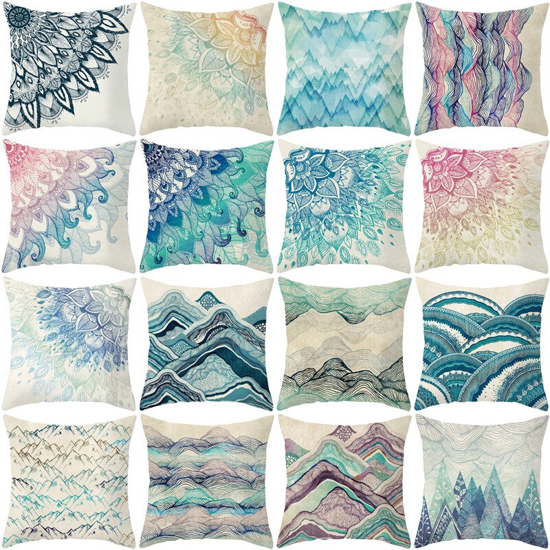 Housse de coussin carrée en velours avec imprimé Mandala, décoration de la maison, style nordique rétro, peau de pêche, taie d'oreiller