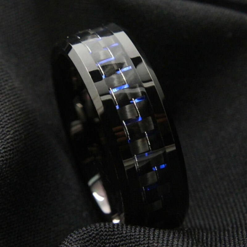 Eenvoudige Mode Mannen Ringen Roestvrij Staal Blauw Carbon Fiber Ringen Bruiloft Voor Vrouwen Sieraden: 10