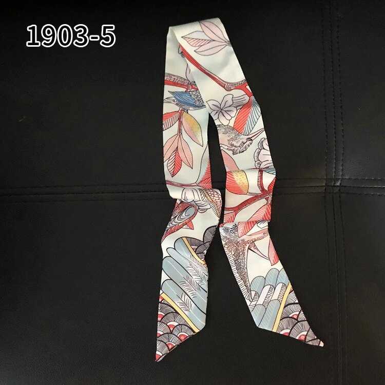 Bloemen Zijden Lint Satijnen Sjaal Twilly Handtas Handvat Wrap Lange Dunne Neck Strap Haarband Office Womens Mode Halsdoek: 1903-5