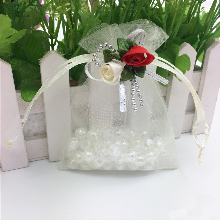 100 stk / parti high-end tæt organza taske koreansk tulipan mønster bryllupsposer løbebånd slik taske smykker poser 9*12cm: Hvid