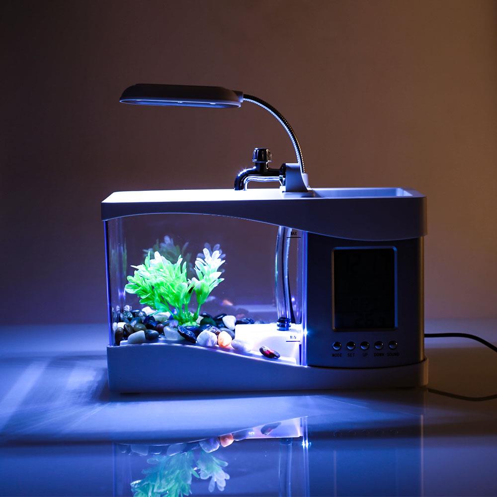 Thermometer LED Light Fish Tank Small Aquarium Goldfish Bowl Lamp Store Multifunction Durable Mini Fish Tank Family