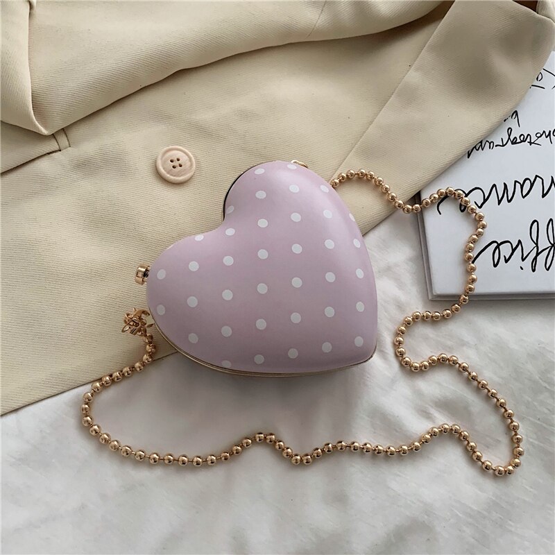 Søt dame hjerteformet mini crossbody veske sommer høy pu lær dameveske kjede skulder messenger bag: Rosa
