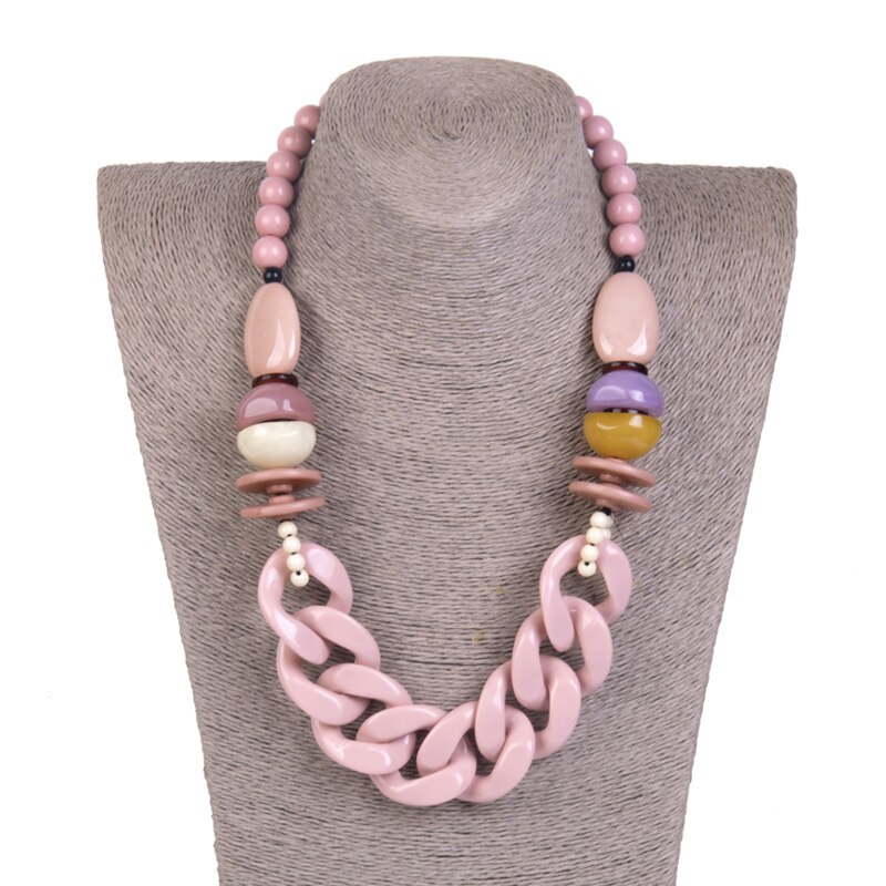 Statement/Chain Necklace Women Red Beads/Custom Necklace Charm Acrylic Resin Long Necklaces Female Large Vintage Jewelry: pink