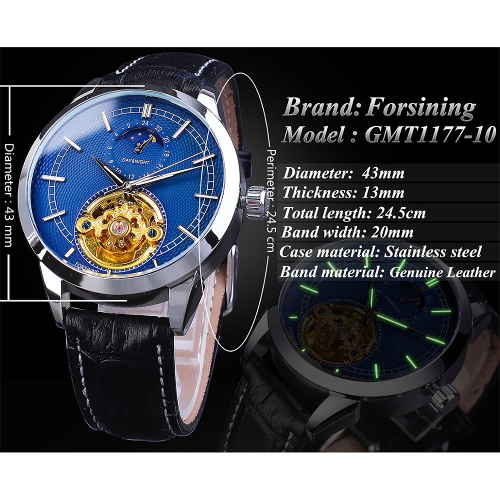 Forsining Mechanische Herenhorloge Business Waterdichte Automatische Man Horloge Maanfase Lederen Skelet Topmerk Luxe Klok