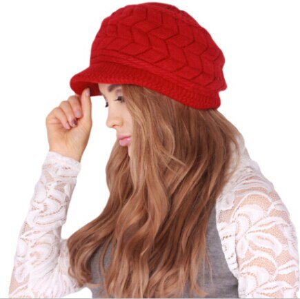 Winter Vrouwen Hoed Luxe Gebreide Hoeden Vrouwelijke Zachte Hoge Elastische Warm Caps Mutsen Hoofddeksels Meisje Cap Effen Kleur: red