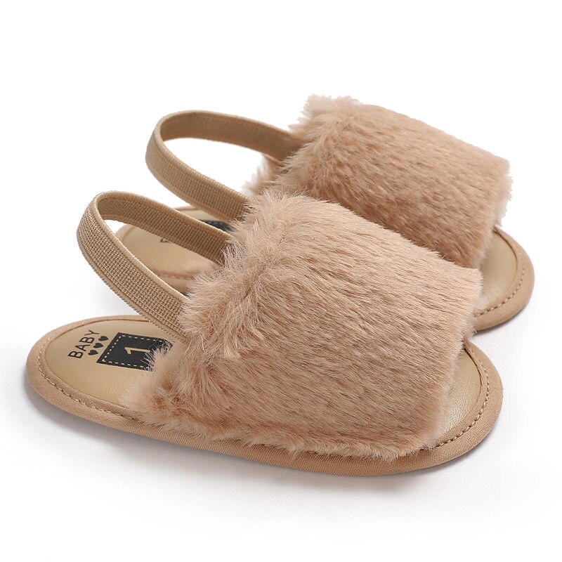 PUDCOCO US Cute Toddler Baby Boy Girl Princess Fluffy Fur Sandals Slippers Crib Home Winter Warm Shoes 0-18M: Brown / 13