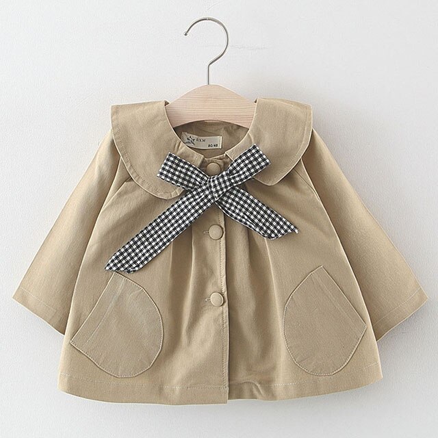 Pasgeboren Kinderen Meisje Jassen Baby Windjack Jas Leuke Strik Baby Mode Bovenkleding Baby Voor Meisjes 0-24M kinderen Kleding: Khaki / 18m