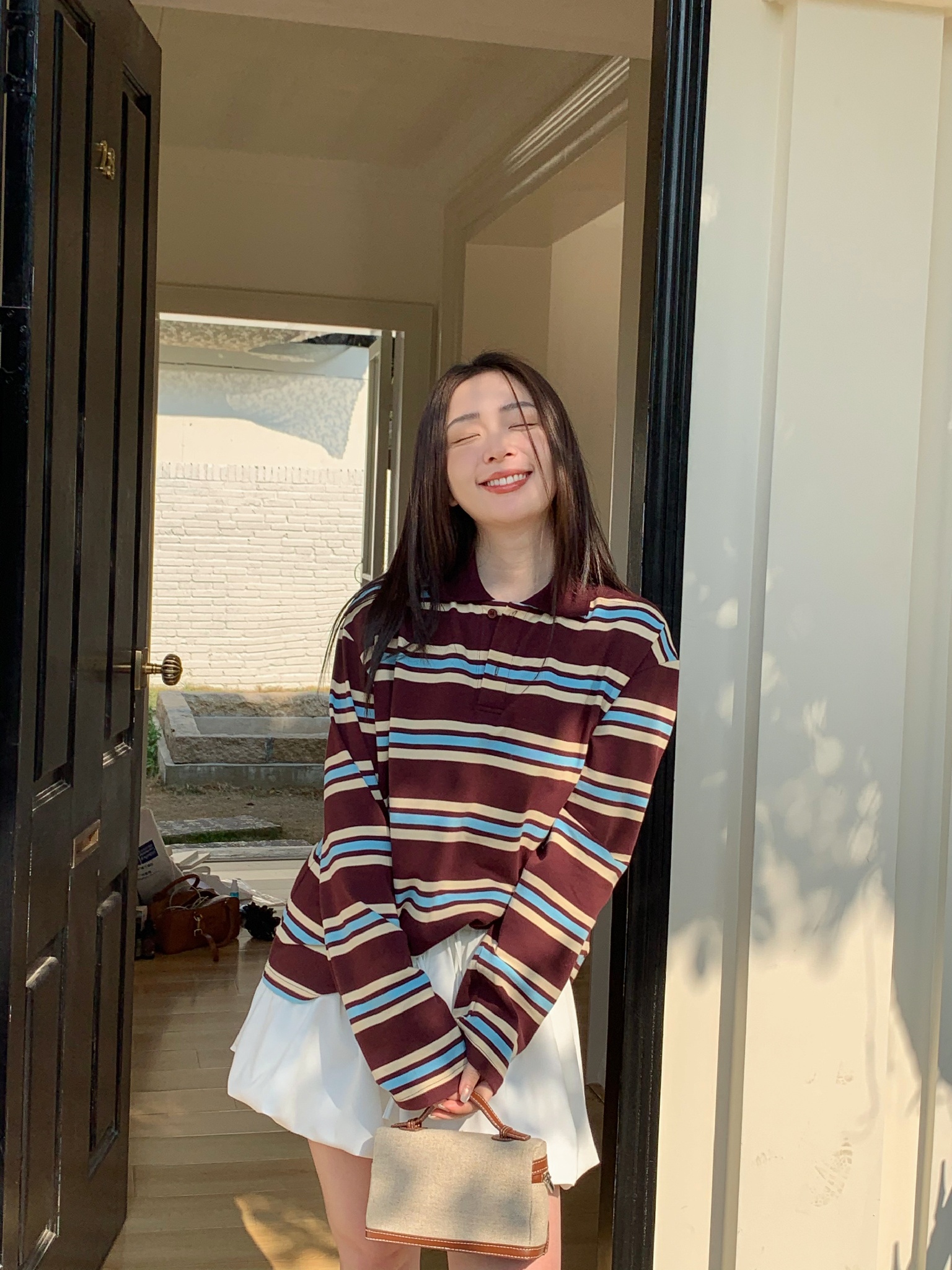 Sommer poloshirts dame langærmet crop top farveblok grøn stribet print poloshirts dame afslappede toppe stribet brun efterår