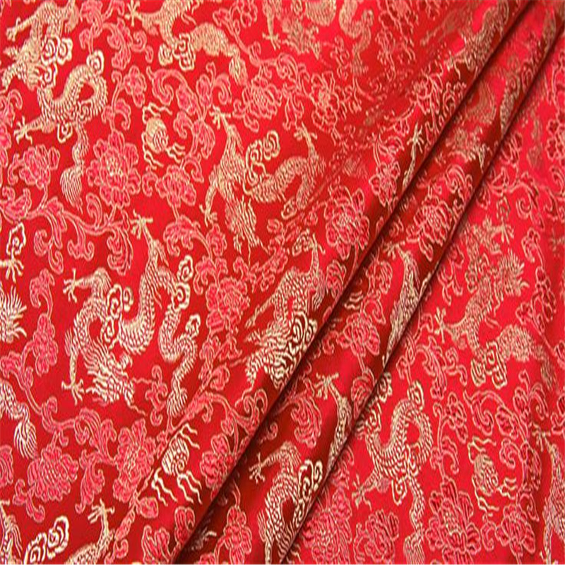 Brokade polyester stof små drager klassisk mønster bedste jacquard stof til kinesisk cheongsam: 1 rød