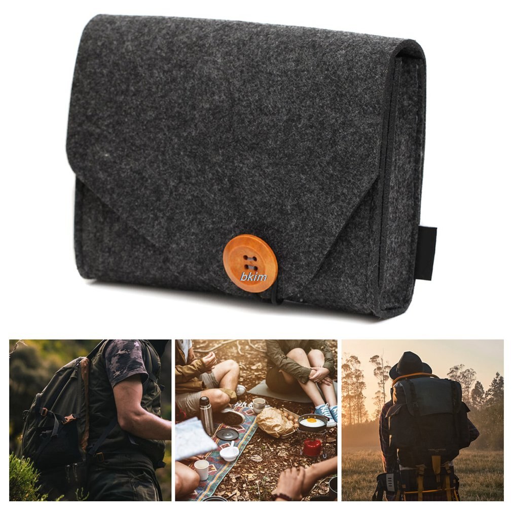 Modieuze Effen Kleur Power Bank Opbergtas Draagbare Reizen Vilt Usb Data Kabel Oortelefoon Organisator Tas