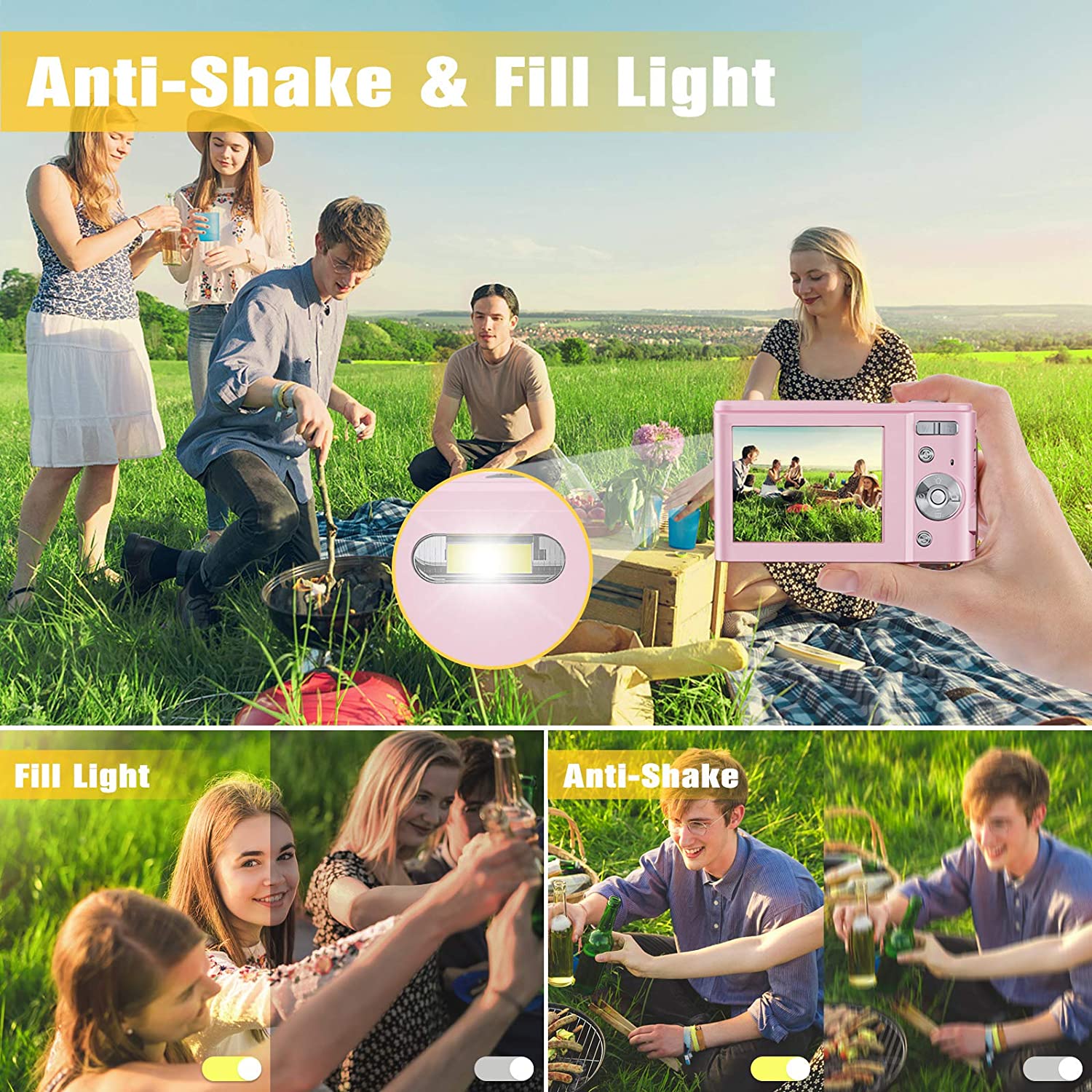 Digital Camera 36.0MP Vlogging Camera 16X Digital Zoom LCD Screen Compact Portable Mini Cameras for Students, Teens,