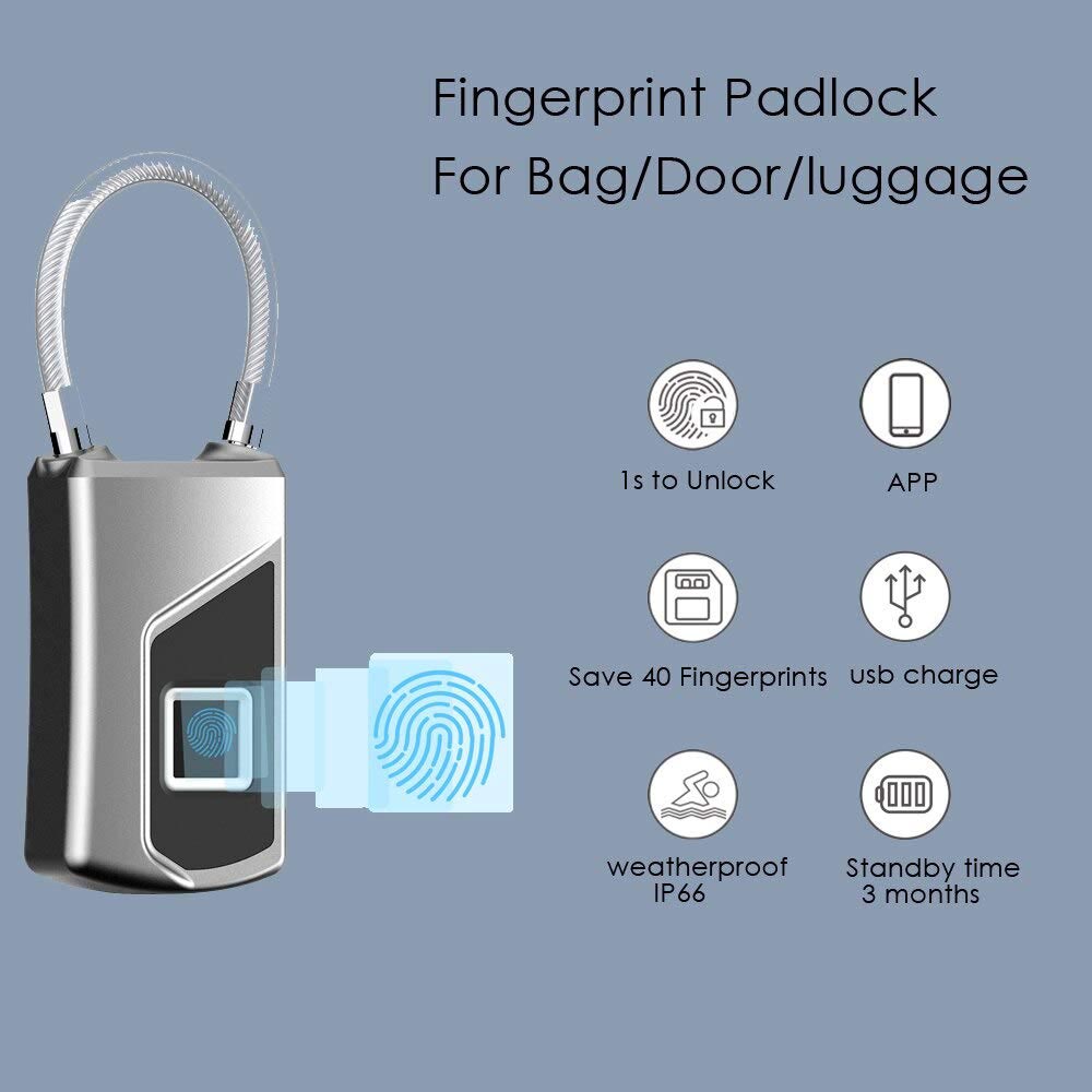 Bluetooth Fingerprint Padlock Smart Gym Locker Biometric Locks Small Touch Biometric Outdoor Waterproof Thumbprint Lock ZW06