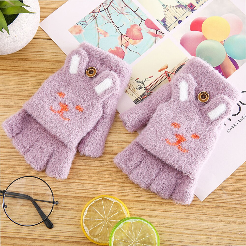 SchöNe Kaninchen Ohr kippen-oben Handschuhe Art Kind Flauschigen Plüsch Halbe Finger Fäustlinge Karikatur Karotte Stickerei Winter Handschuhe