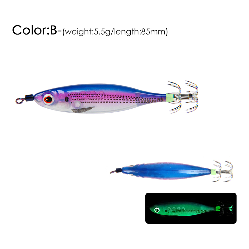 LETOYO-9,5g, 80mm,señuelo de pesca flotante, jibioneras, pajaritos pesca calamar, anzuelo de calamar, Jigging, gambas artificiales, luminoso, señuelos pulpo, sepia, para pesca en el mar, poteras calamar: b 5.5g 85mm