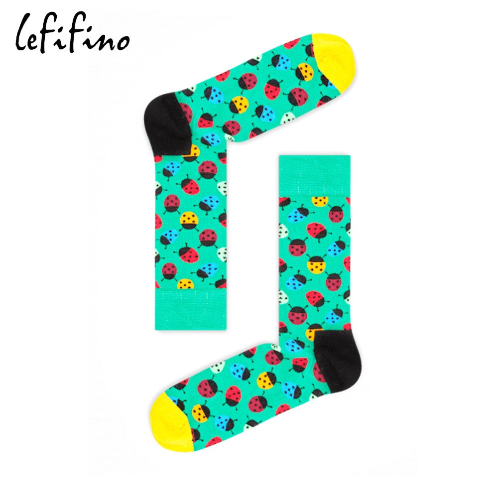 Combed Cotton Men's Socks Big Size Mushroom Ladybug Squirrel Long Cool Funny Socks Colorful Hip Hop Crew Socks Ne73630: Ladybug socks