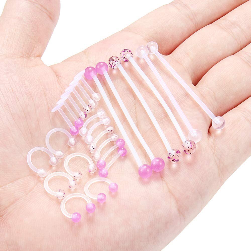 Clear Kraakbeen Earring Piercing Vazallen Flexibele Acryl Helix Hoop Neus Lip Stud Wenkbrauw Tragus Septum Hoefijzer Ring Paars: Set 24pcs