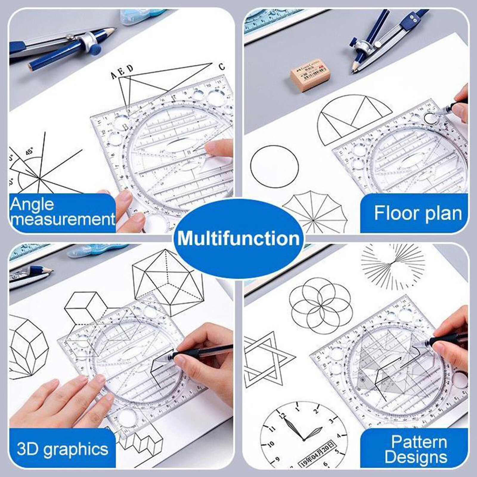Multifunctional Drawing Million Ruler Drawing Instrument For Middle School Students Rule Function Parallel Elliptic Templa#p30