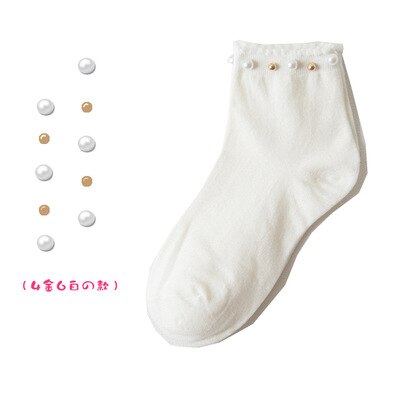Black/White Korean Reto Pearl Socks Women Elastic Cotton Handmade Meias Socks Harajuku Calcetines Mujer: I