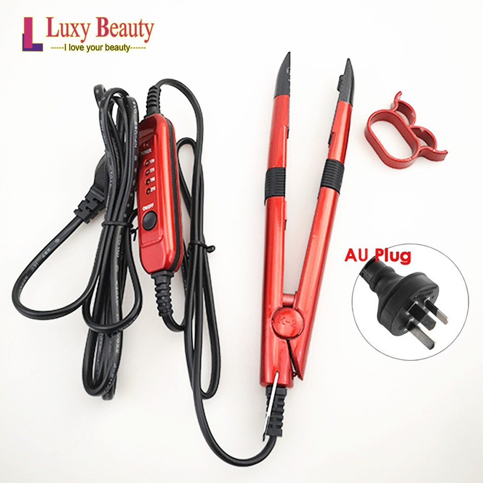 Keratin bonding salon tool fusions hair extension tools justerbar temperatur eu + uk + us plug keratin heat iron wand 1pc: Au rødt