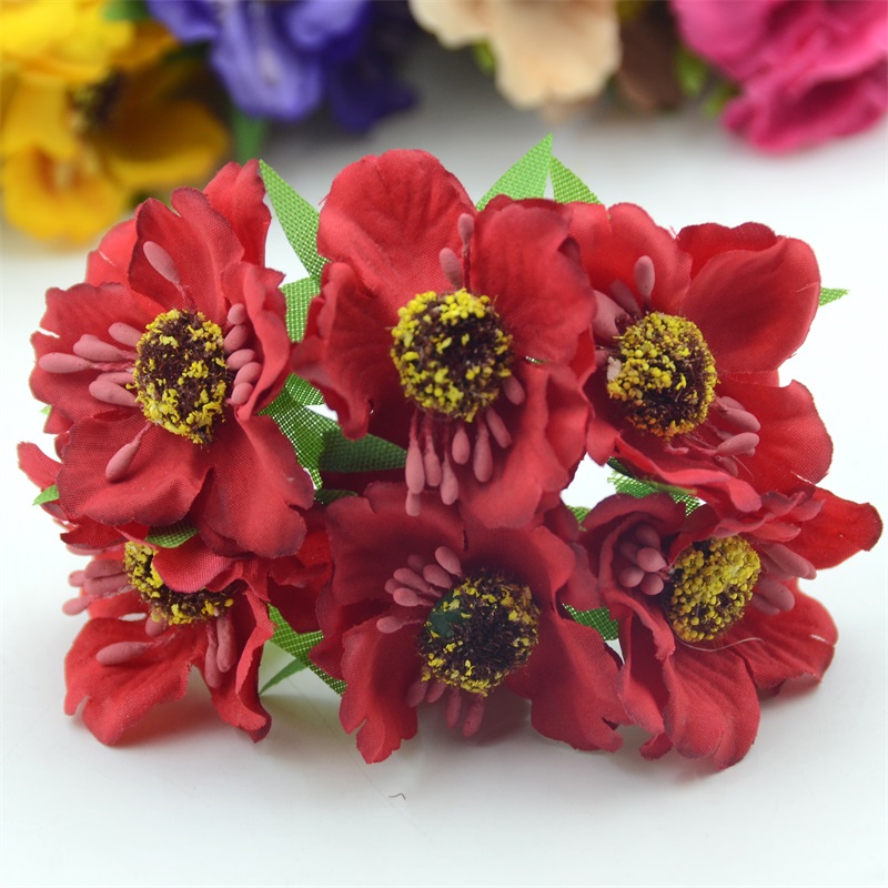 6 stk/parti real touch high small grade kunstig valmue buket bryllup silke rose blomster til diy bryllup krans dekoration