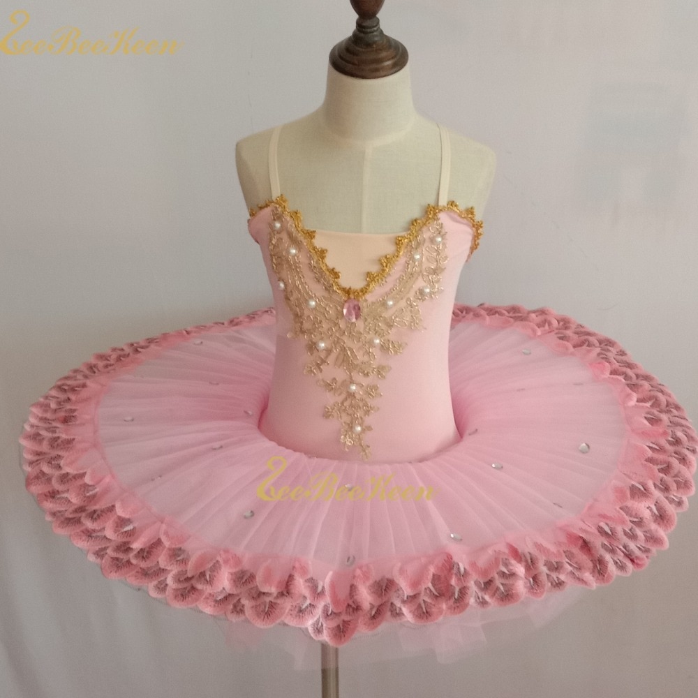Pink/purple/blue Ballet Dress Girls Tutu Ballet Women Dance Dress Gold Lace Ballerina Diamond Performance Costume