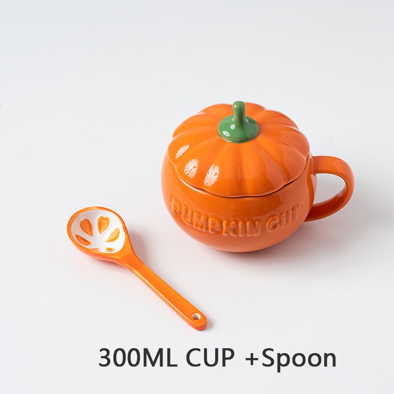 300/500/800ml Kreative Kürbis Kaffee Tassen niedlich Keramik Milch Tasse Mit Deckel Frühstück Haferflocken Joghurt Becher lustige Halloween: D