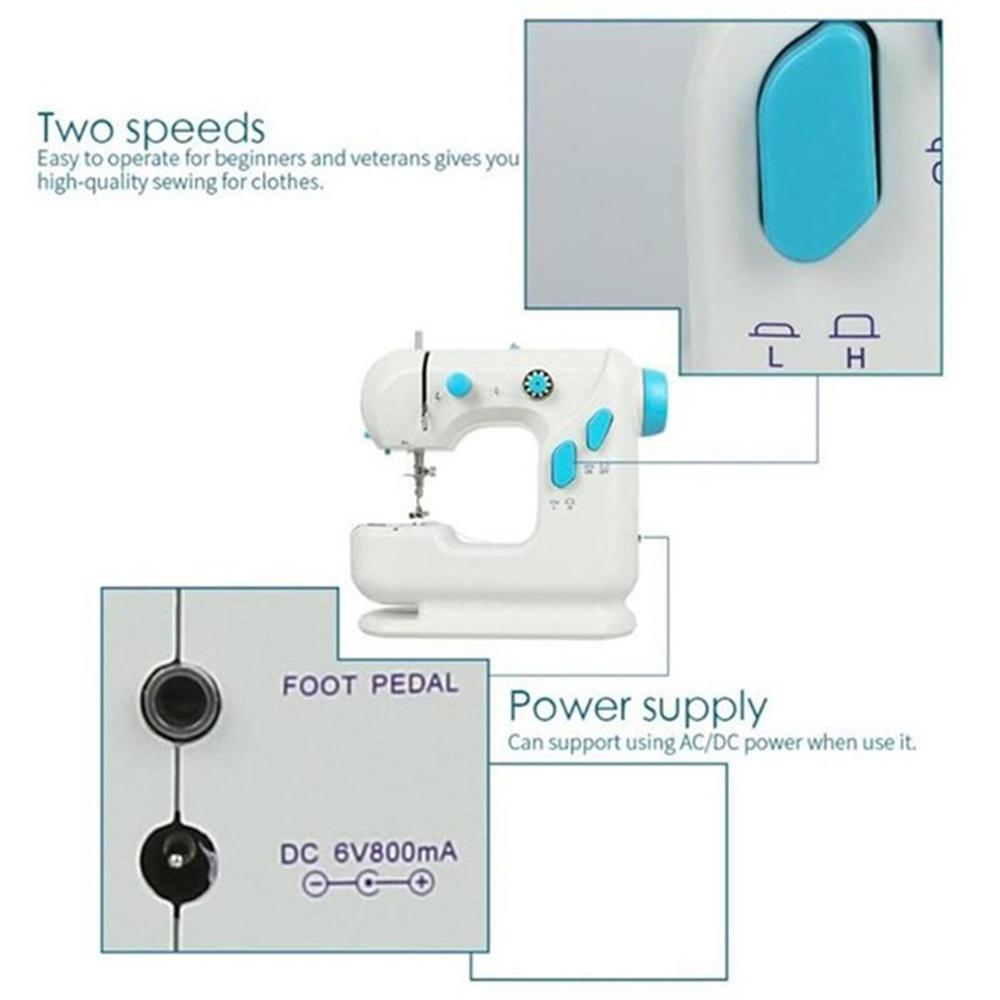 EU/US Plug Portable Sewing Machine Mini Portable Household Foot Pedal Straight Line Hand Table Two Thread Kit Electric
