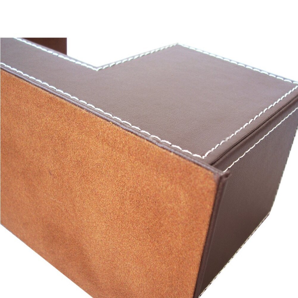 Double Holder Desktop Faux Leather Storage Box 4 Divided Compartments for Pen Business Card Remote Control DeskOrganizer Brown