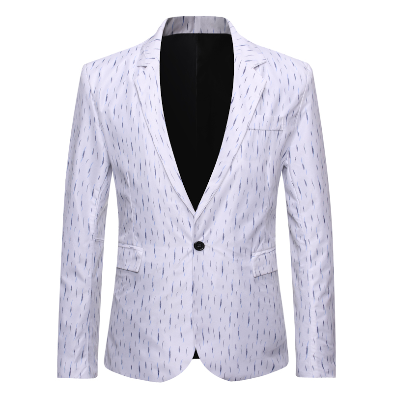 Blazer hombre mænd blomstret print blazer jakkesæt slim fit party single botton mandlig blazer og jakkesæt jakke overtøj frakke: Hvid / M