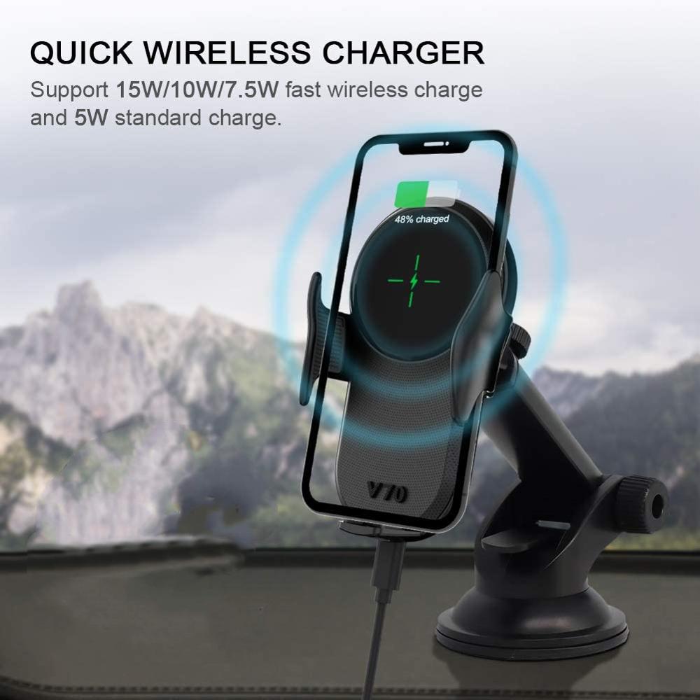 DCAE-cargador de coche inalámbrico con sujeción automática, soporte de teléfono de carga rápida de 15W Qi para Samsung S20, S10, S9, S8, iPhone 11, XS, XR, X, 8