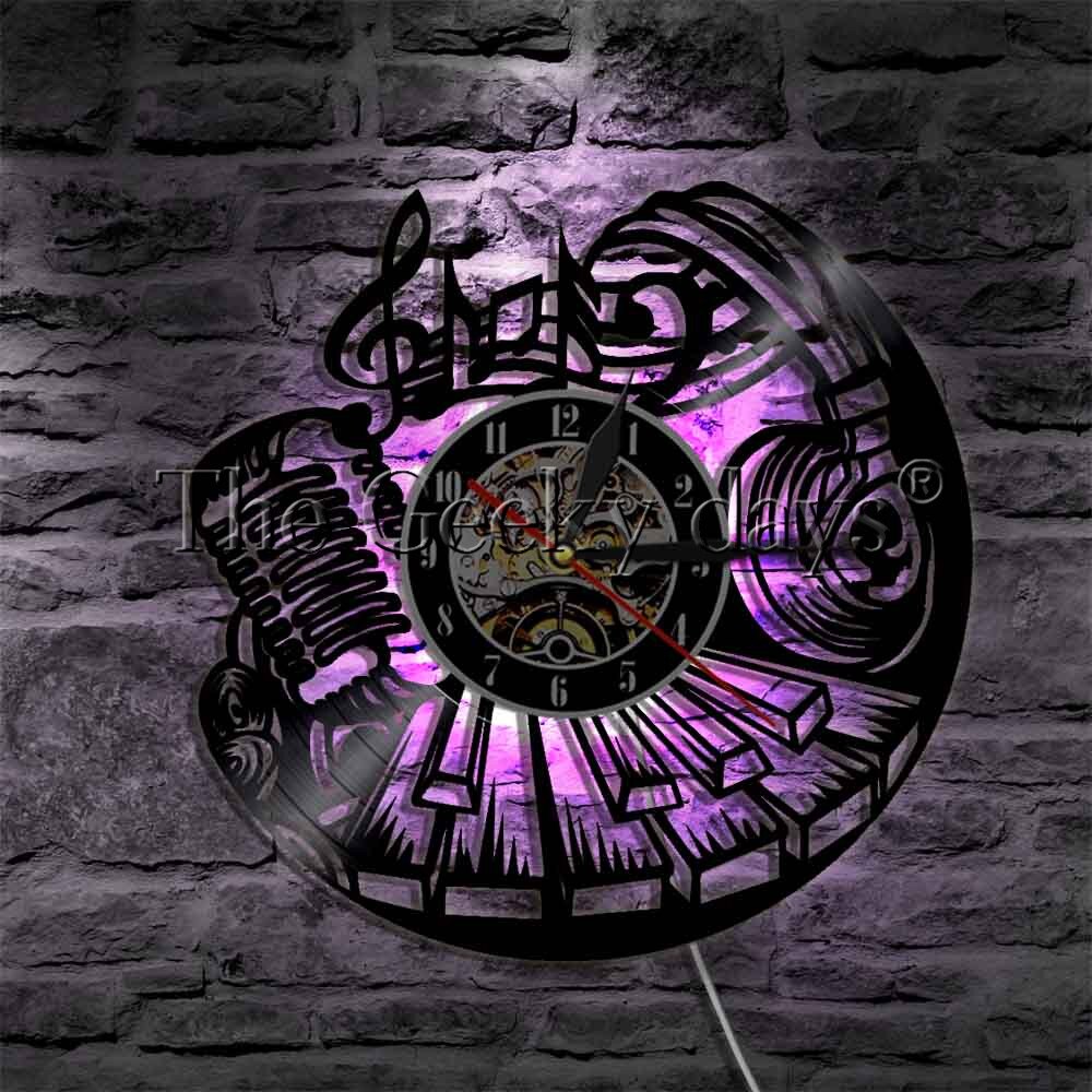 1 kpl led-musiikkibaari valokyltti musiikkikauppa siluetti rock and roll seinätaide vinyylilevy kello musiikkikauppa siluetti seinävalaisin