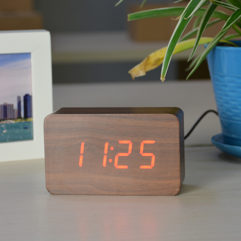 Fibisonic Houten Wekkers Met Thermometer, Geluidsregeling Hout Led Klokken, Digitale Bureau En Tafel Klok