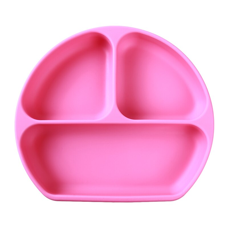 Baby Dishes Children's Section Smiling Silicone Plate With Suction Cup Strong Sticky Divided Silicone Food Plate: rrose red