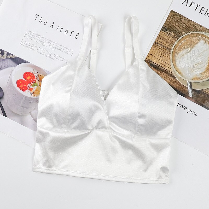 Naisten putki toppi silkki mukava crop toppi seksikäs camisole langaton kesä v #39 pääntie hihattomat alusvaatteet