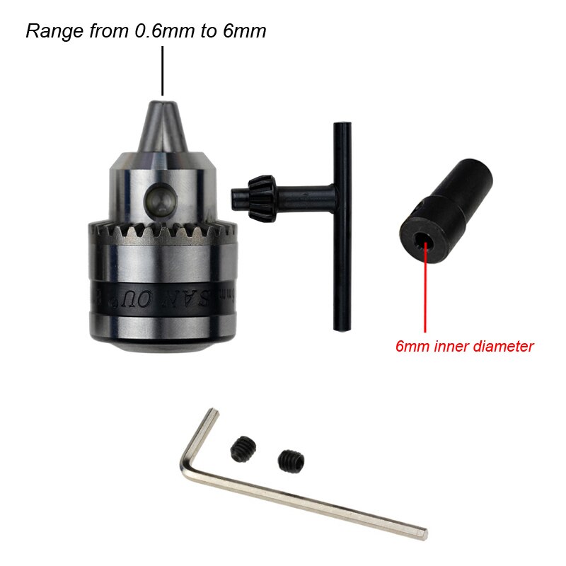 Mini Electric Drill Chuck 0.6-6mm Mount B10 Taper Connector Rod Motor Shaft Chuck For Drill With Adapter Key Wrench Power Tool: Chuck Shaft 6mm