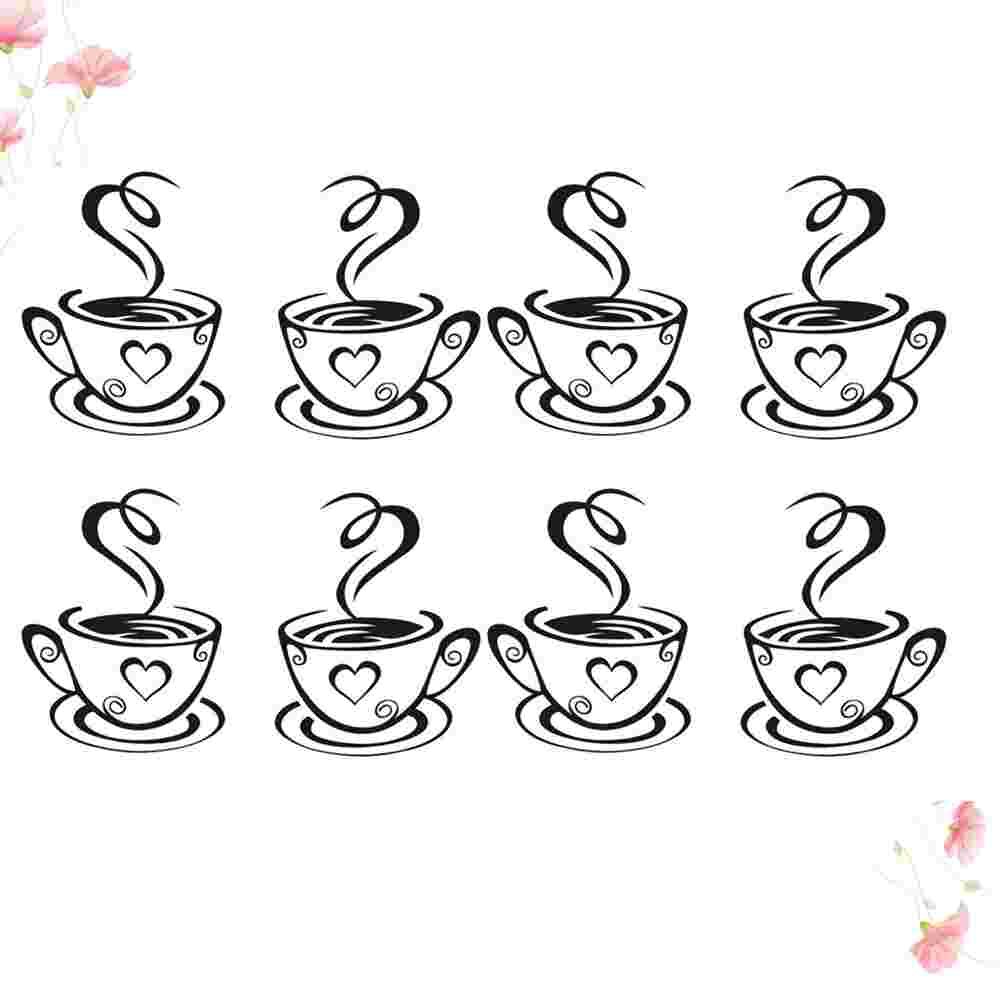 4 Sets Wall Stickers DIY Coffee Cup Pattern Black Wall Decals Wall Decoration Wallpaper for Cafe Shop