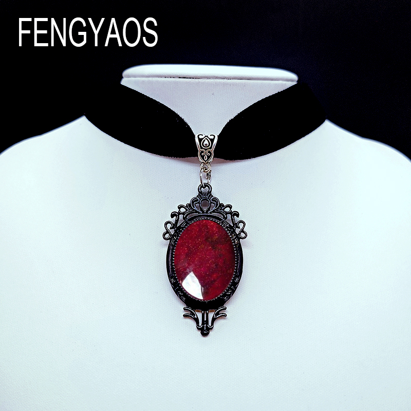 Gargantilla gótica con camafeo de vampiro, collar de terciopelo para mujer, joyería de brujería pagana a la para niñas
