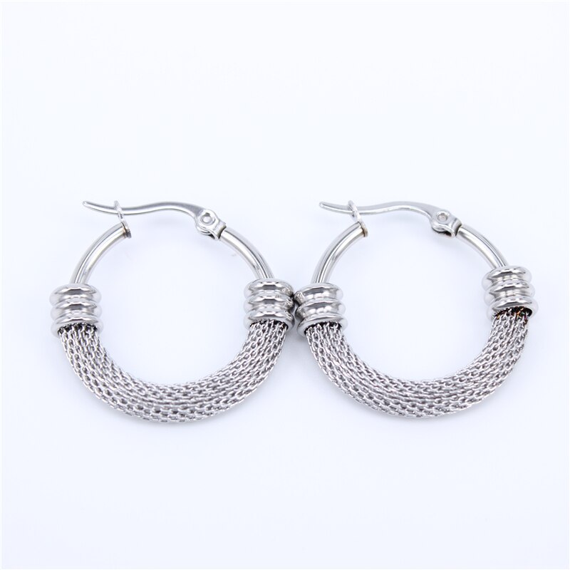 Boucles d'oreilles en forme de grand cerceau de couleur or 28MM-63MM, bijoux en acier inoxydable, Style cercles, tendance, pour femmes: silver color 28mm