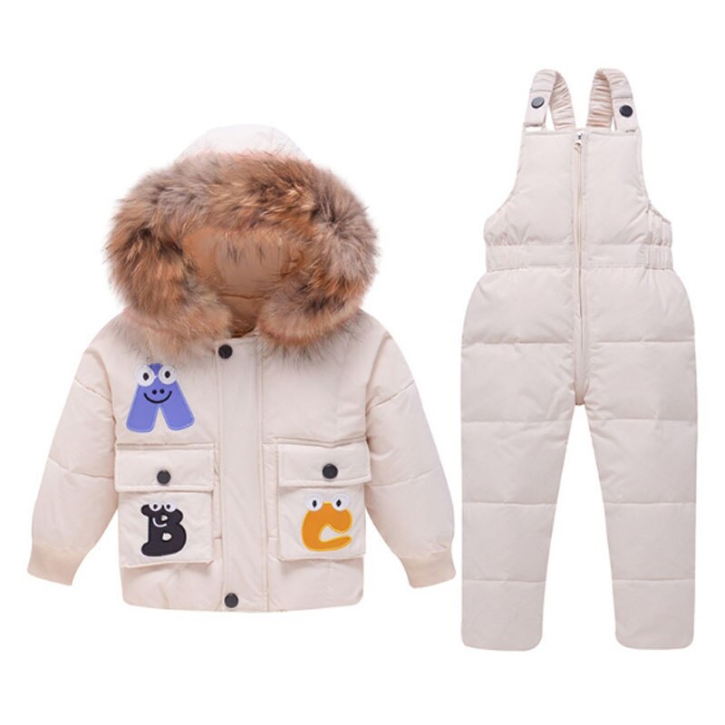Down Jacket Overall For Boys Winter Girls Parka Coat Children -Clothing-Sets Kids Snow-Wear Hooded Cartoon Jumpsuit Outerwear: White / 24M